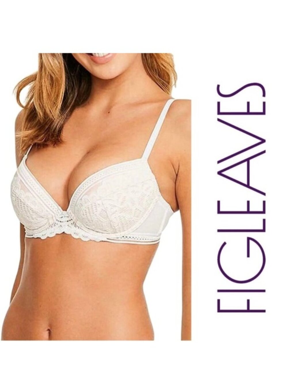 ASOS X Figleaves | Cream Harper Lace Plunge Bra | Size 32F